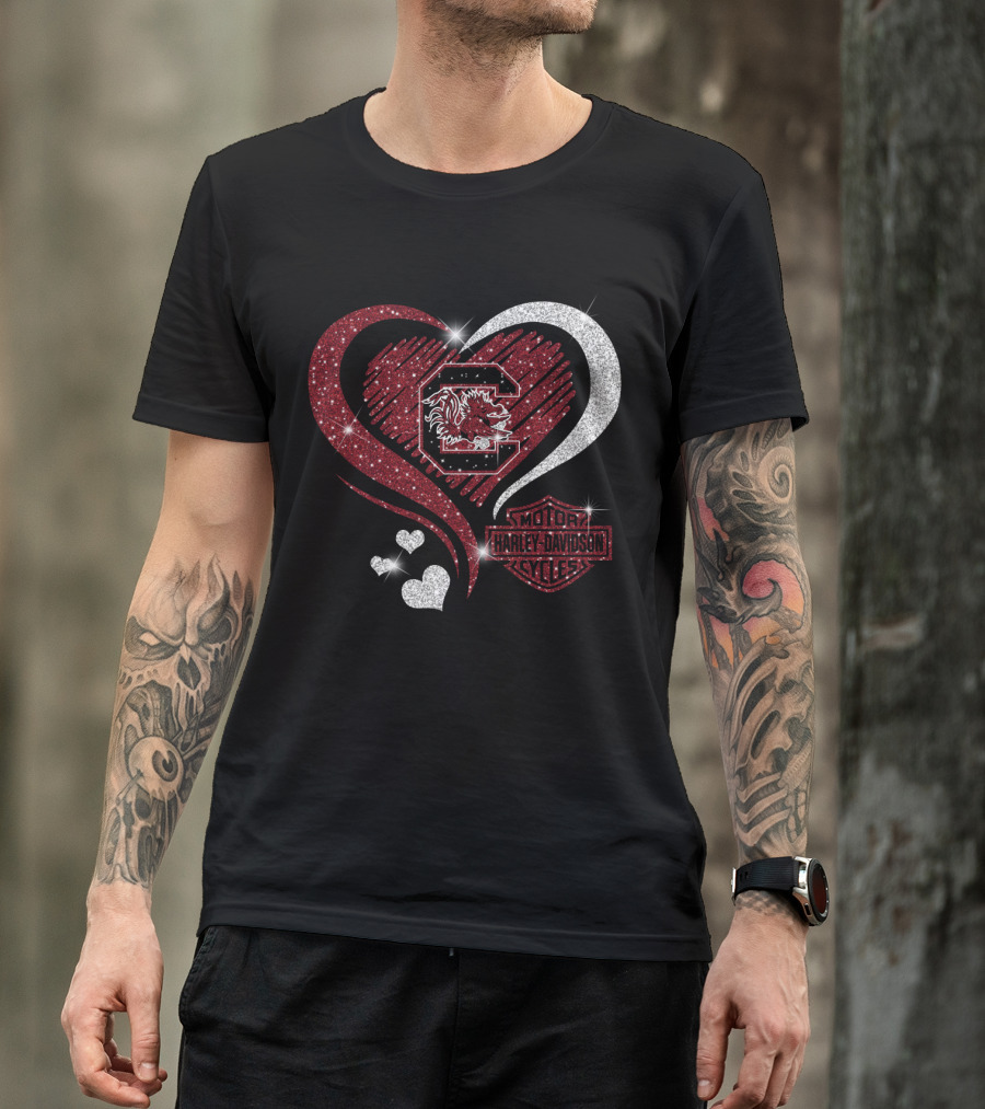 South Carolina Gamecocks Harley Davidson Heart Intertwine T-Shirt