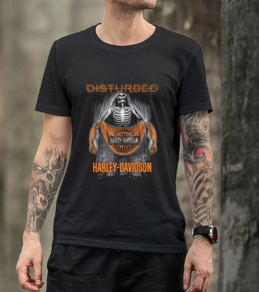 Disturbed Harley Davidson Motor Cycles Skeleton T-Shirt