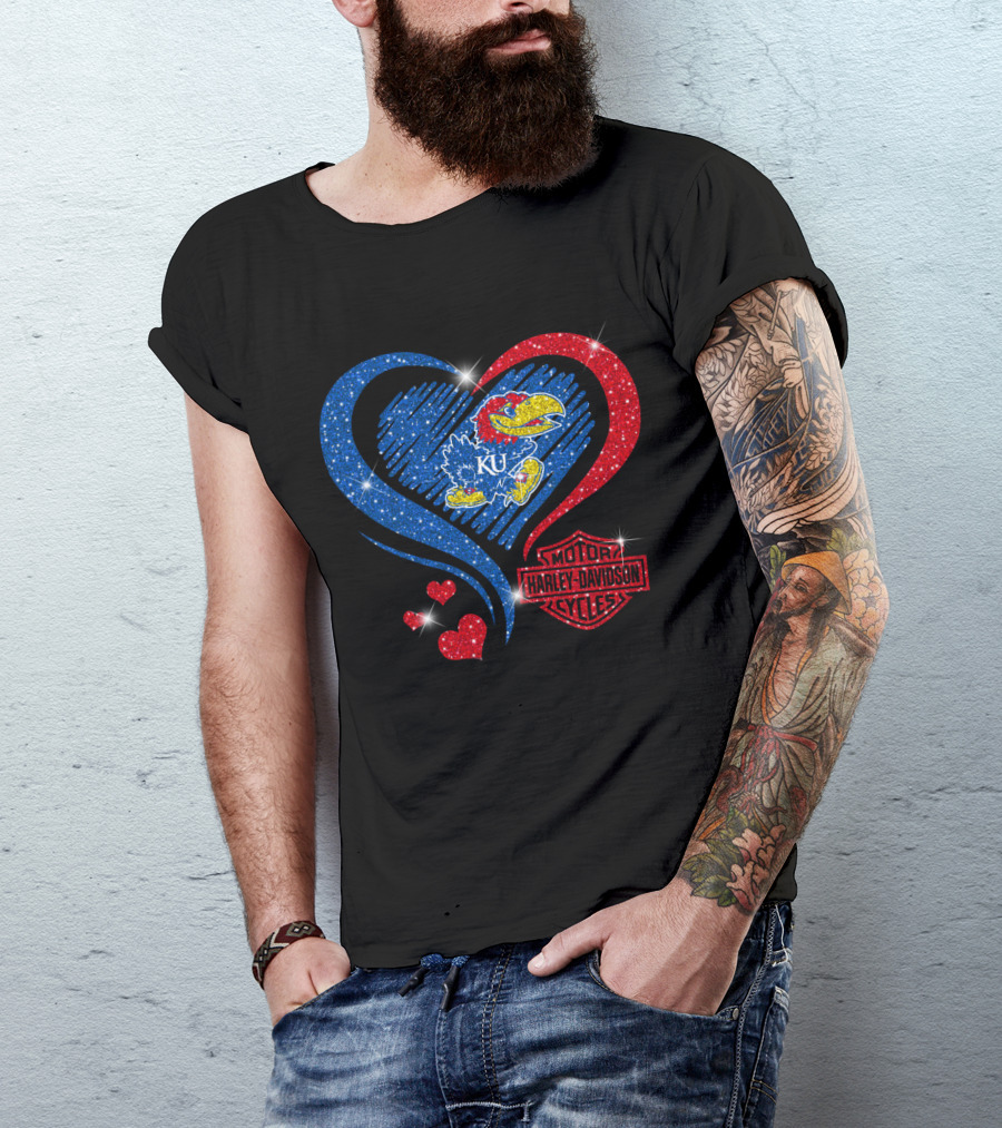 Ku Heart Harley Davidson Kansas Jayhawks T-Shirt