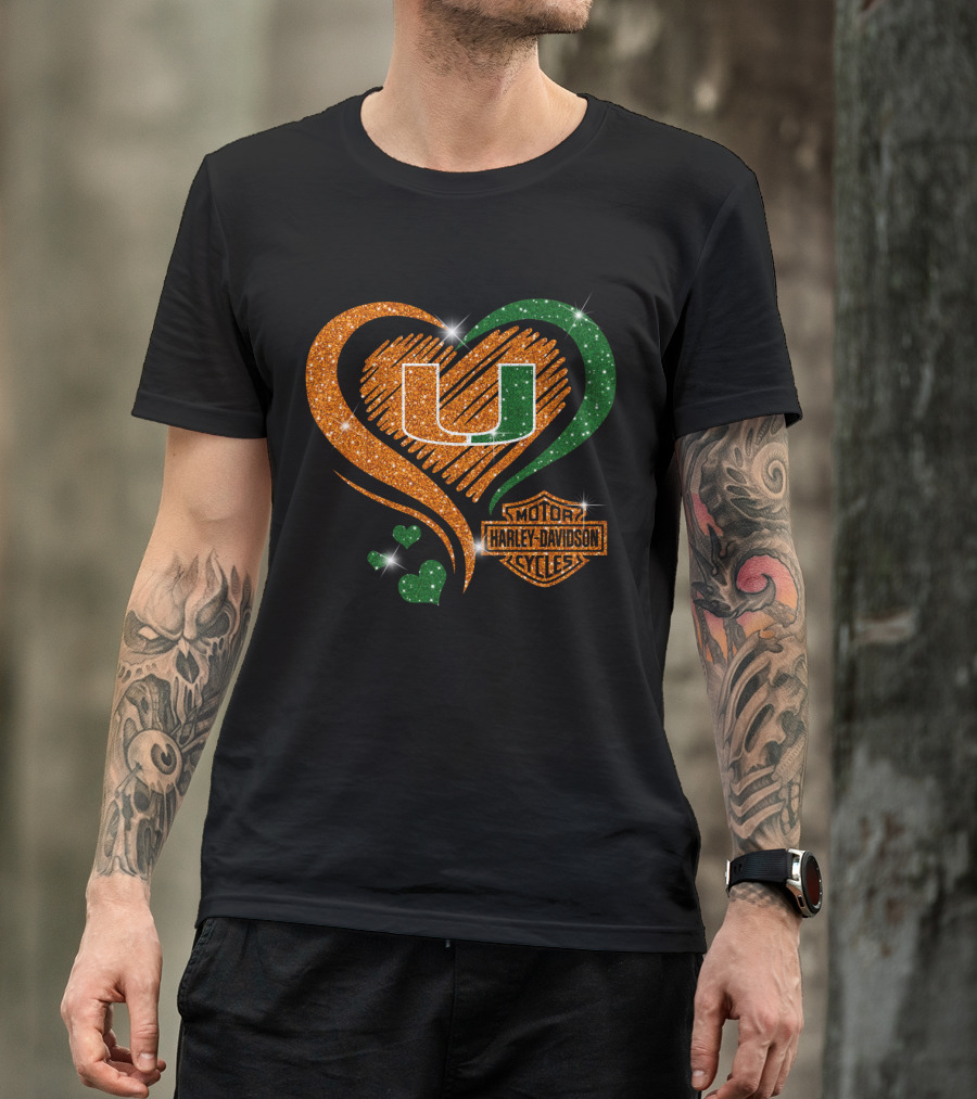 U Miami Hurricanes Heart Harley Davidson Style T-Shirt