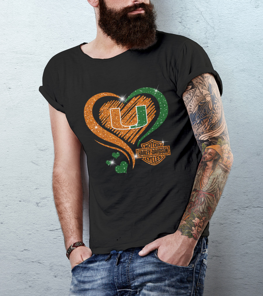 U Miami Hurricanes Heart Harley Davidson Style T-Shirt