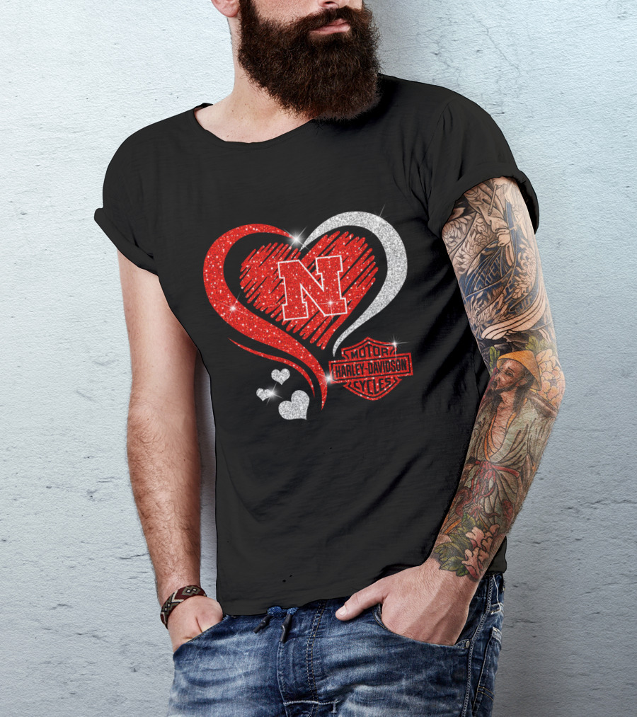 Nebraska Cornhuskers N Heart Harley Davidson Motor Cycles T-Shirt