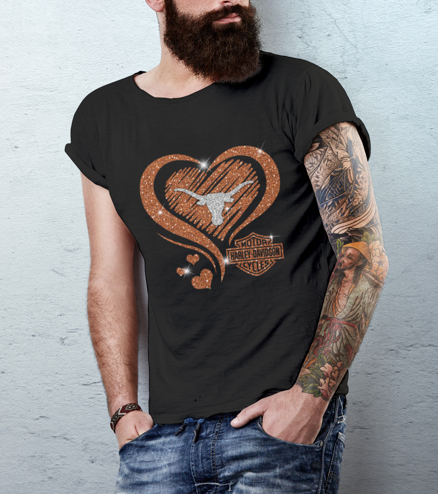 Texas Longhorns Harley Davidson Heart T-Shirt