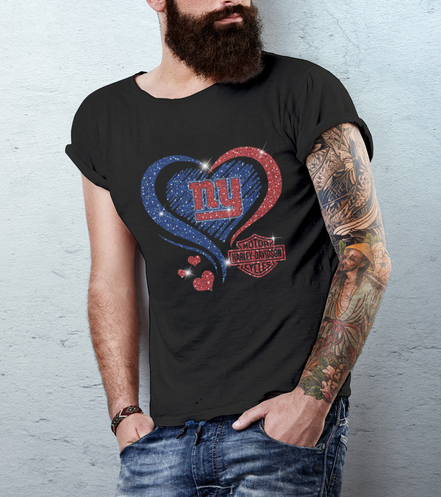 Ny Giants Heart Harley Davidson Motor Cycles T-Shirt