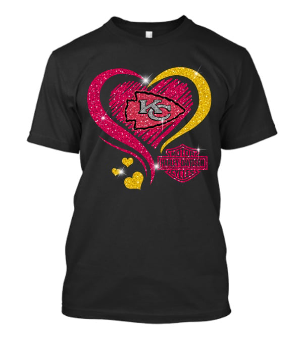 Kansas City Chiefs Harley Davidson Motorcycles Heart Kc Logo Glitter T-Shirt