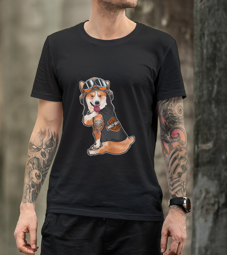 Hd Tatoo Corgi Harley Davidson Moto T-Shirt