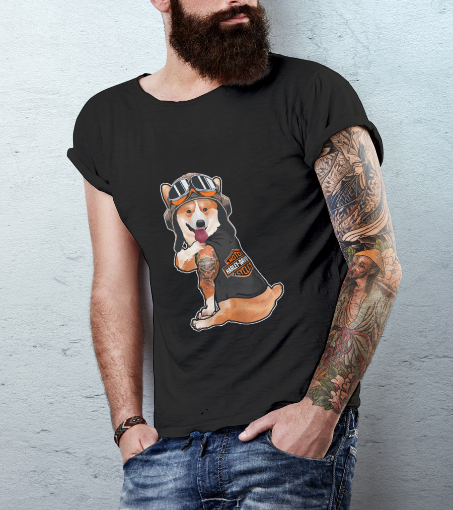 Hd Tatoo Corgi Harley Davidson Moto T-Shirt