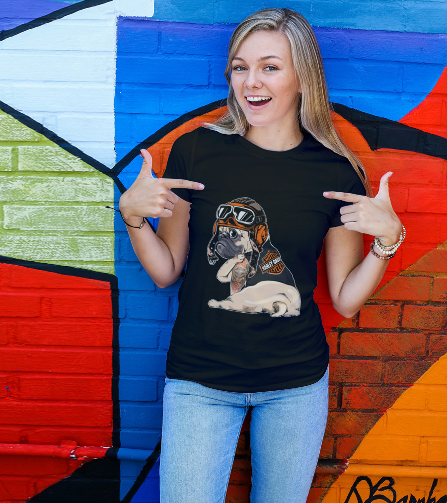 Hd Tattoo Pug Harley Davidson Motorcycle T-Shirt
