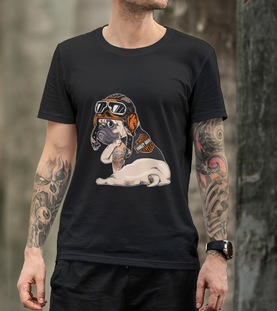 Hd Tattoo Pug Harley Davidson Motorcycle T-Shirt