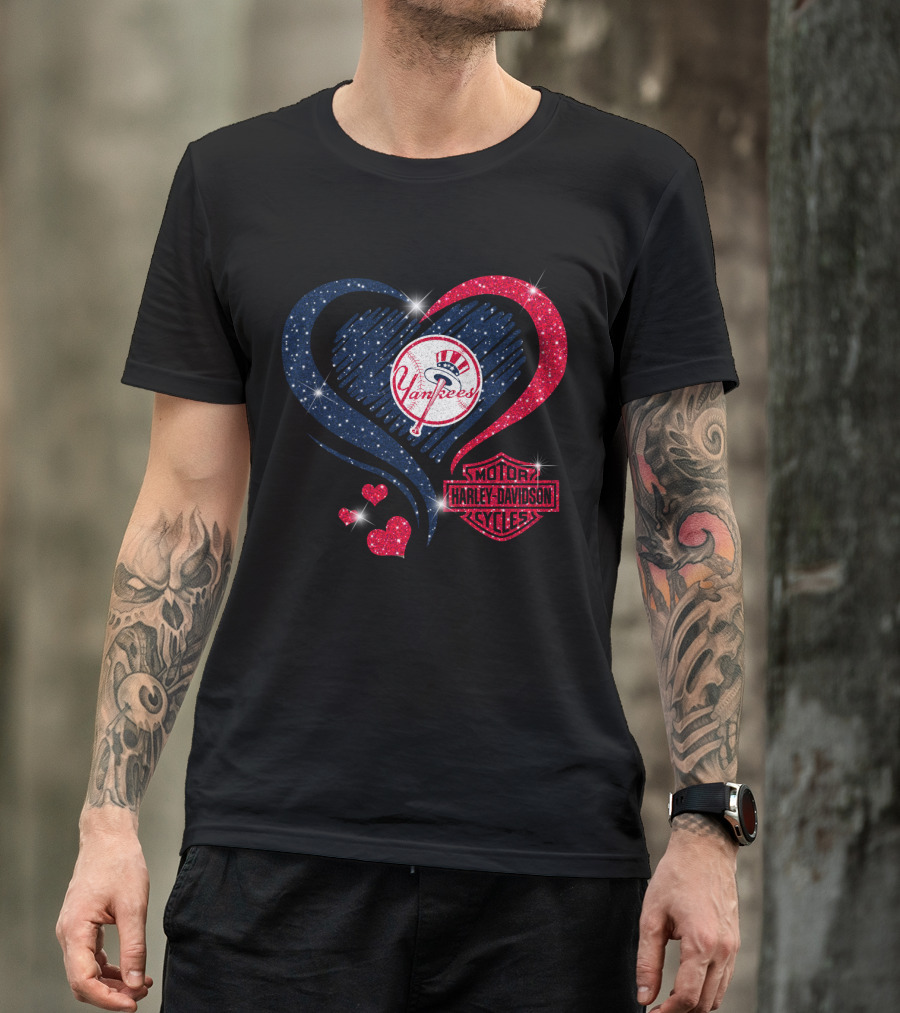 0307Hd New York Yankees Harley Davidson Motor Cycles Heart T-Shirt