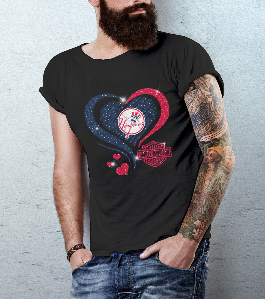 0307Hd New York Yankees Harley Davidson Motor Cycles Heart T-Shirt