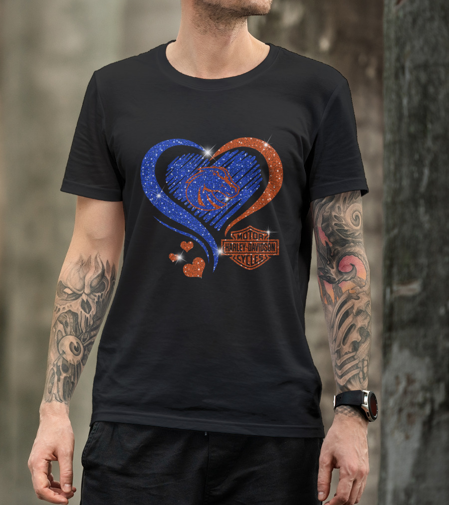 Boise State Broncos Heart Harley Davidson Cycles Sparkle T-Shirt