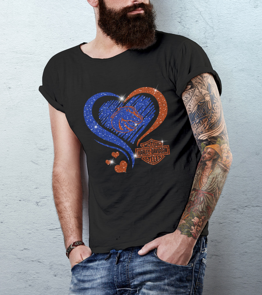 Boise State Broncos Heart Harley Davidson Cycles Sparkle T-Shirt