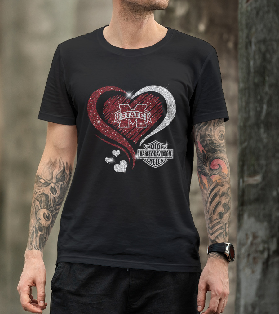 Mississippi State Bulldogs Harley Davidson Heart Combination T-Shirt