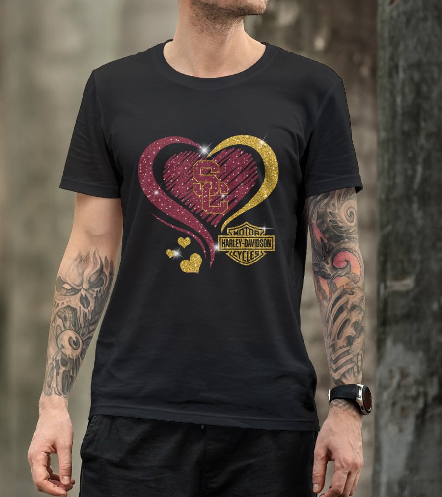 0306Hd Usc Trojans Sc Heart Harley Davidson Motor Cycles T-Shirt