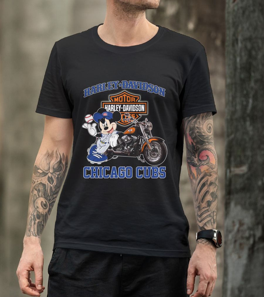 Harley Davidson Motor Mickey Baseball Chicago Cubs T-Shirt