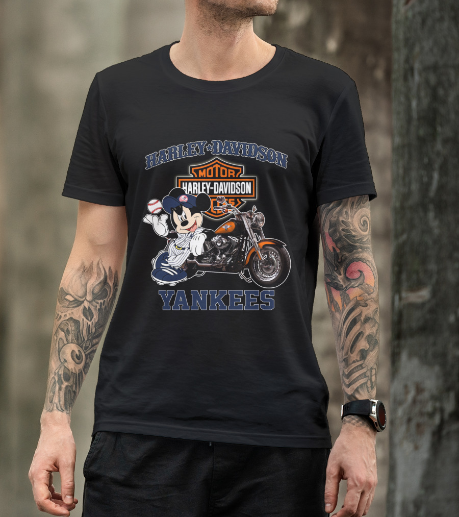Harley Davidson New York Yankees Mickey Mouse Baseball Moto T-Shirt