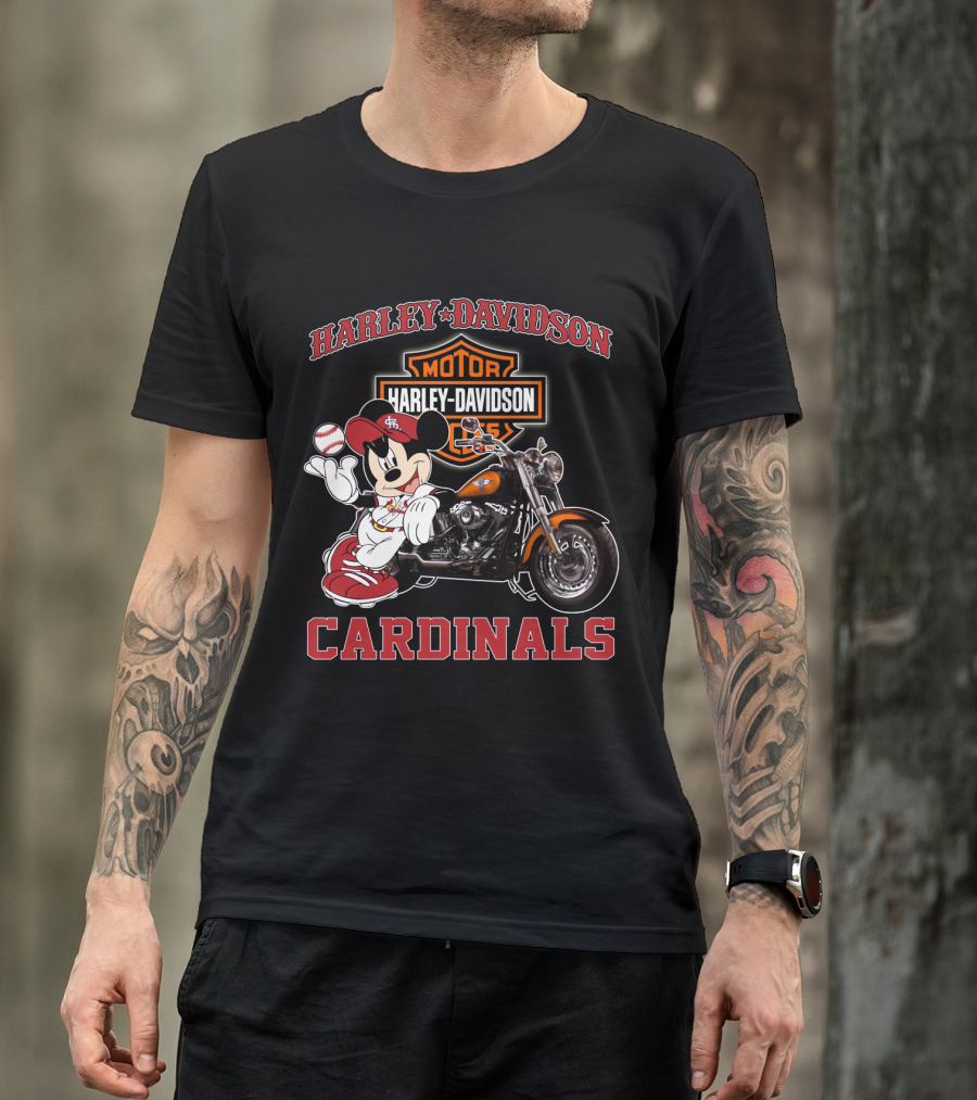 Harley Davidson St Louis Cardinals Mickey Mouse Motorcycle T-Shirt