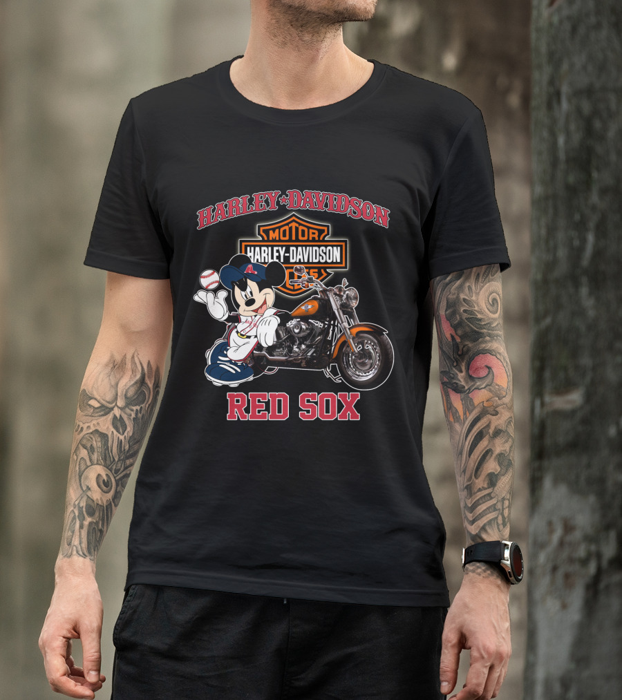Harley Davidson Motorcycles Mickey Mouse Red Sox T-Shirt