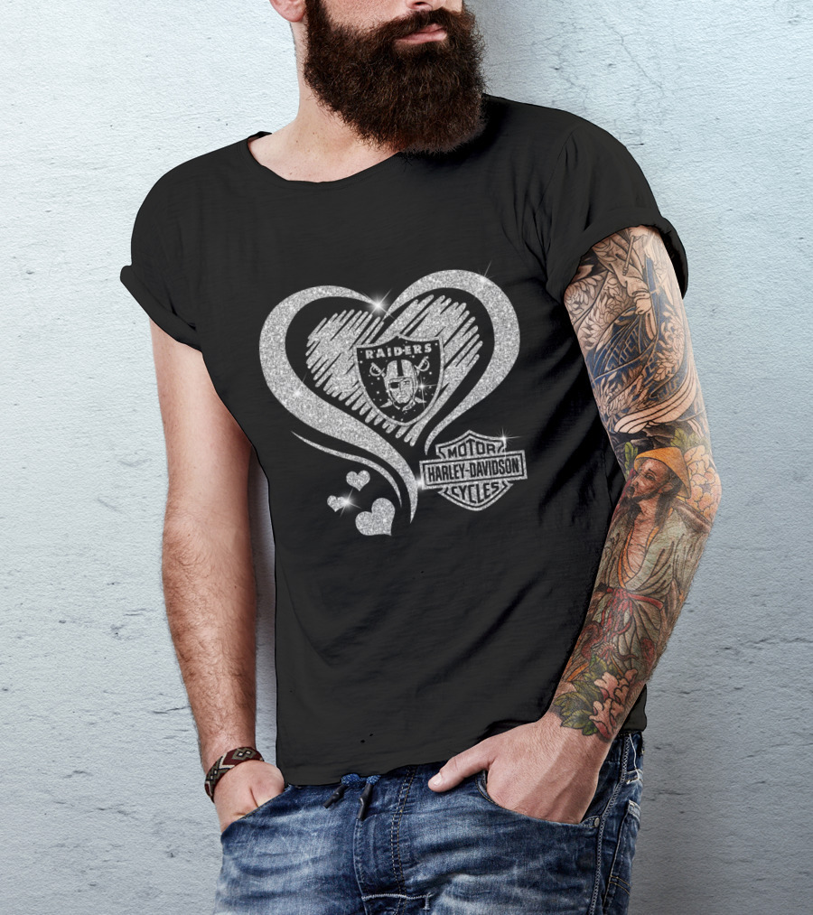 Hd Nfl Oakland Raiders Harley Davidson Sparkle Heart T-Shirt