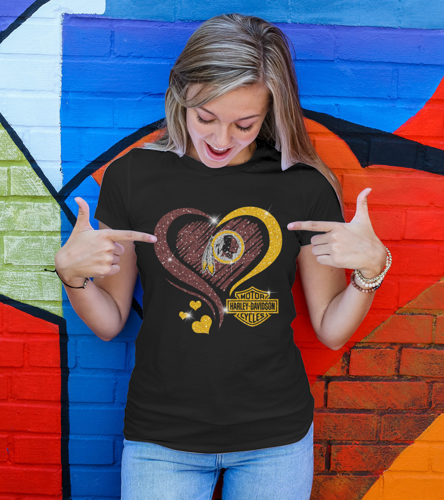 Hd Nfl Washington Redskins Harley Davidson Heart Sparkle T-Shirt