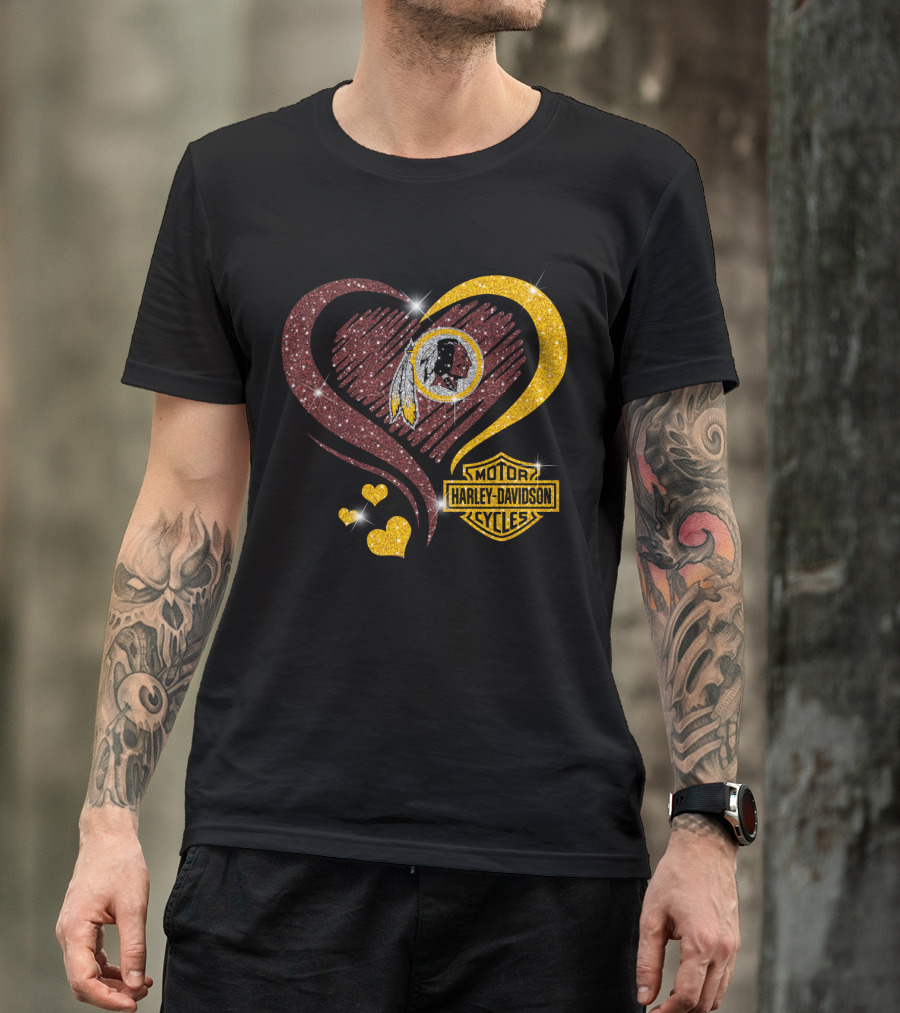 Hd Nfl Washington Redskins Harley Davidson Heart Sparkle T-Shirt