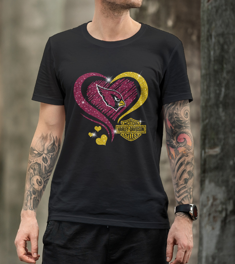 Arizona Cardinals Love Heart Harley Davidson Motor Cycles T-Shirt