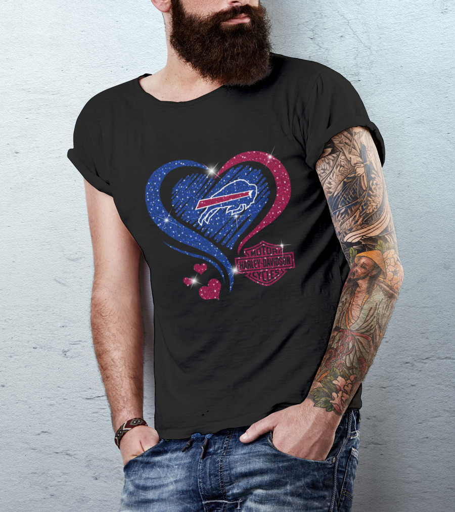 Buffalo Bills Heart Harley Davidson Motorcycles T-Shirt