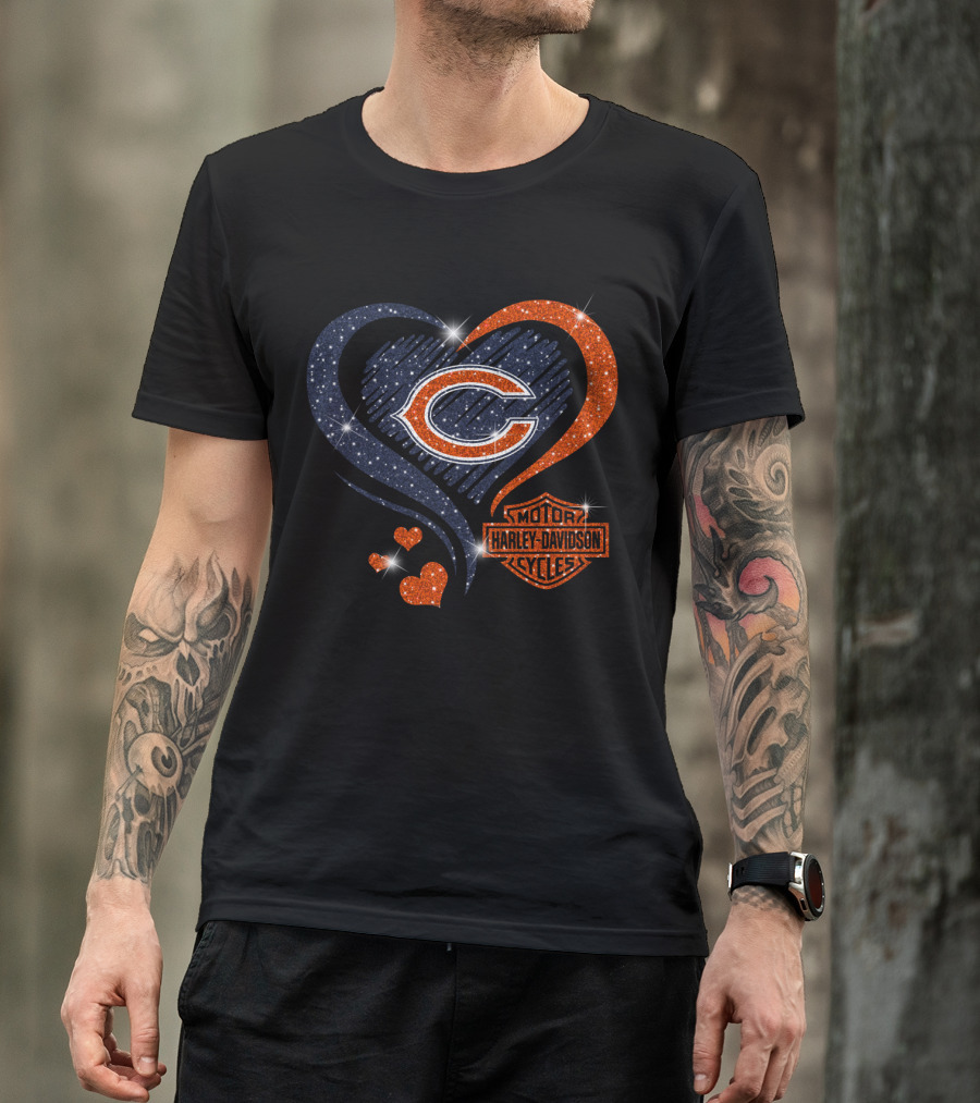 Chicago Bears Harley Davidson Heart T-Shirt