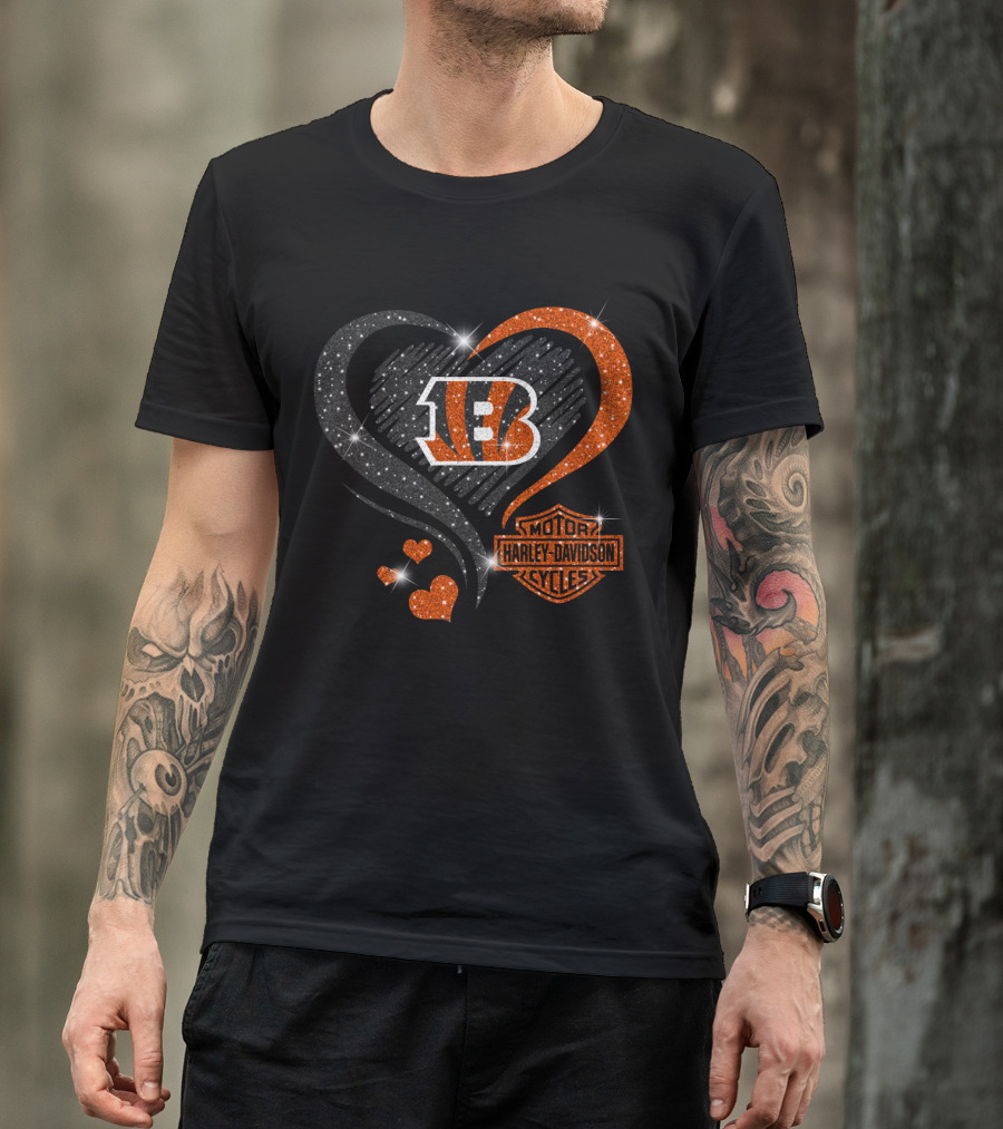 Cincinnati Bengals Harley Davidson Heart T-Shirt