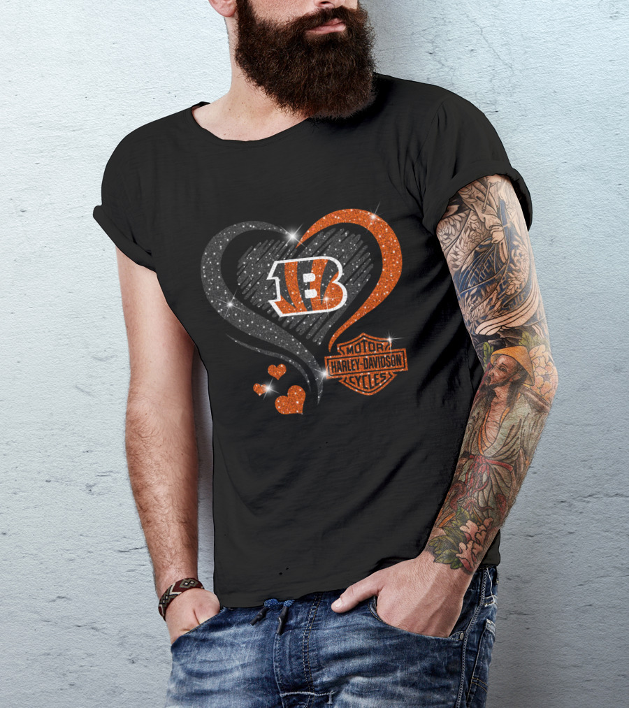 Cincinnati Bengals Harley Davidson Heart T-Shirt