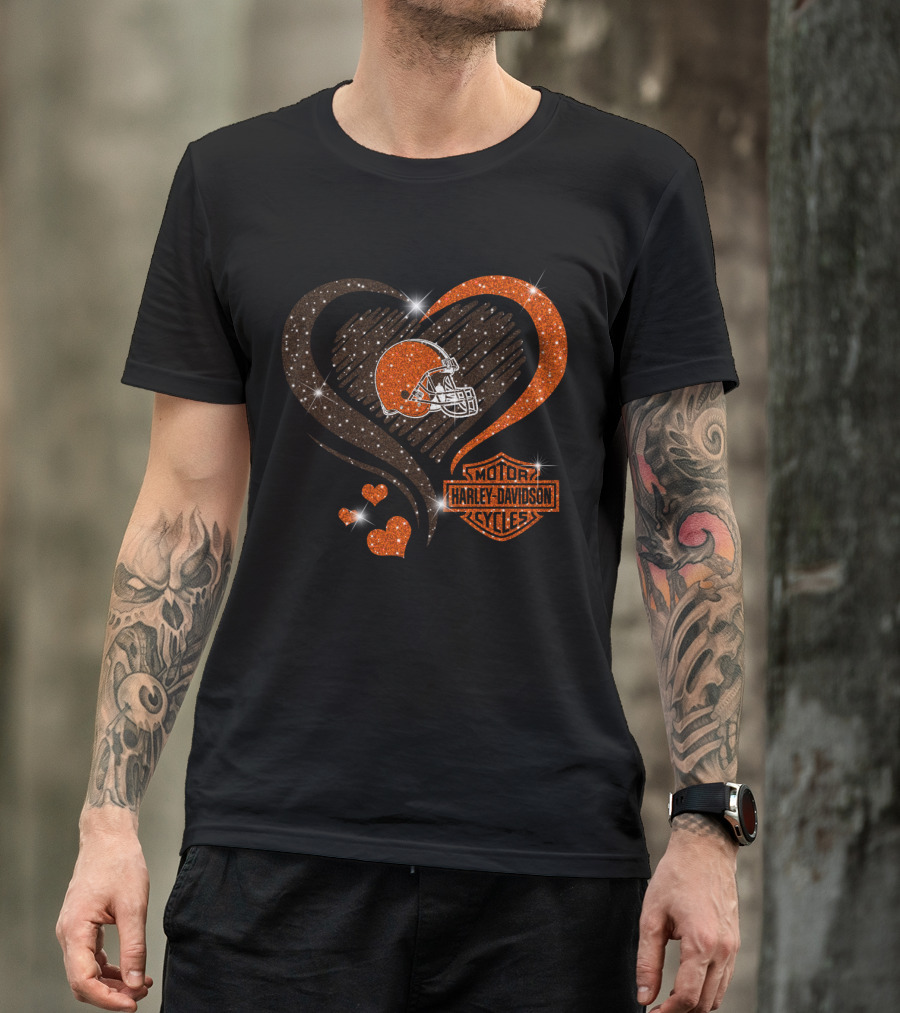 Harley Davidson Cleveland Browns Heart T-Shirt