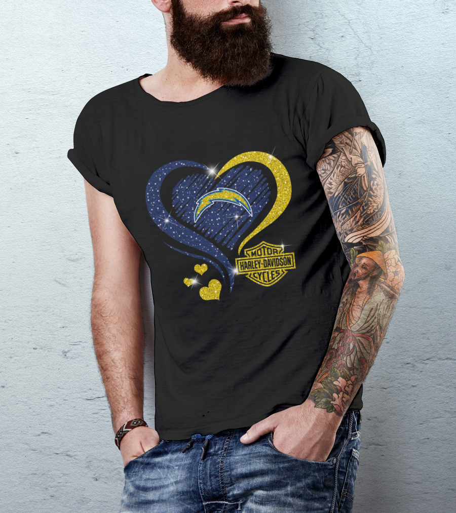 Motor Harley Davidson Cycles Los Angeles Chargers Heart And Lightning T-Shirt