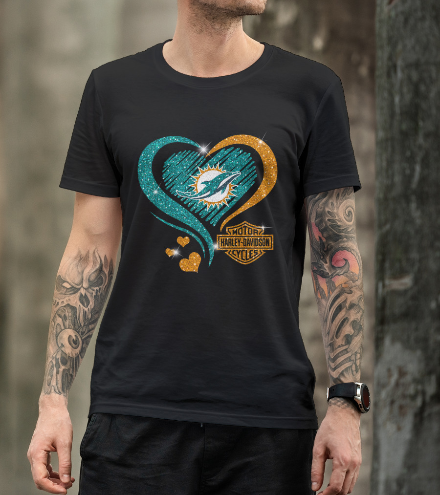 Miami Dolphins Harley Davidson Heart T-Shirt