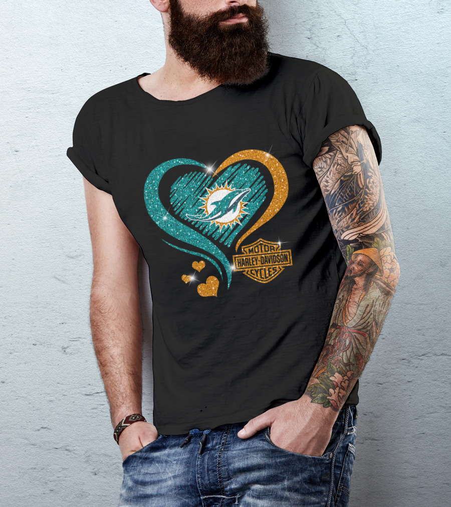 Miami Dolphins Harley Davidson Heart T-Shirt