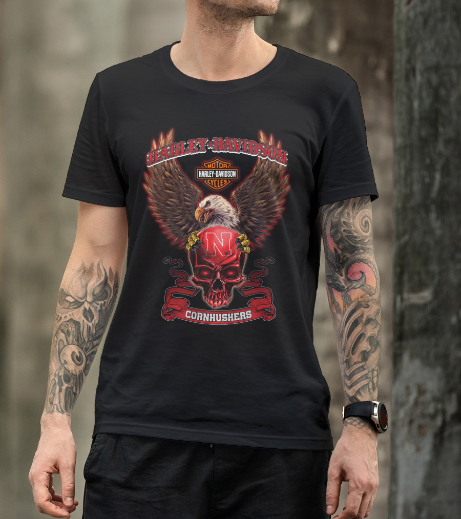 Harley Davidson Cornhuskers Eagle And Skull Nebraska T-Shirt