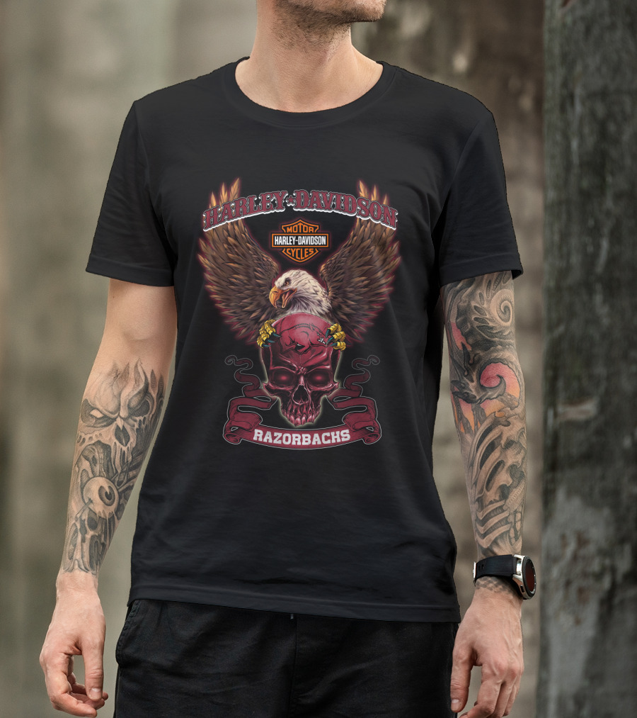 Harley Davidson Eagle Skull Razorbacks T-Shirt