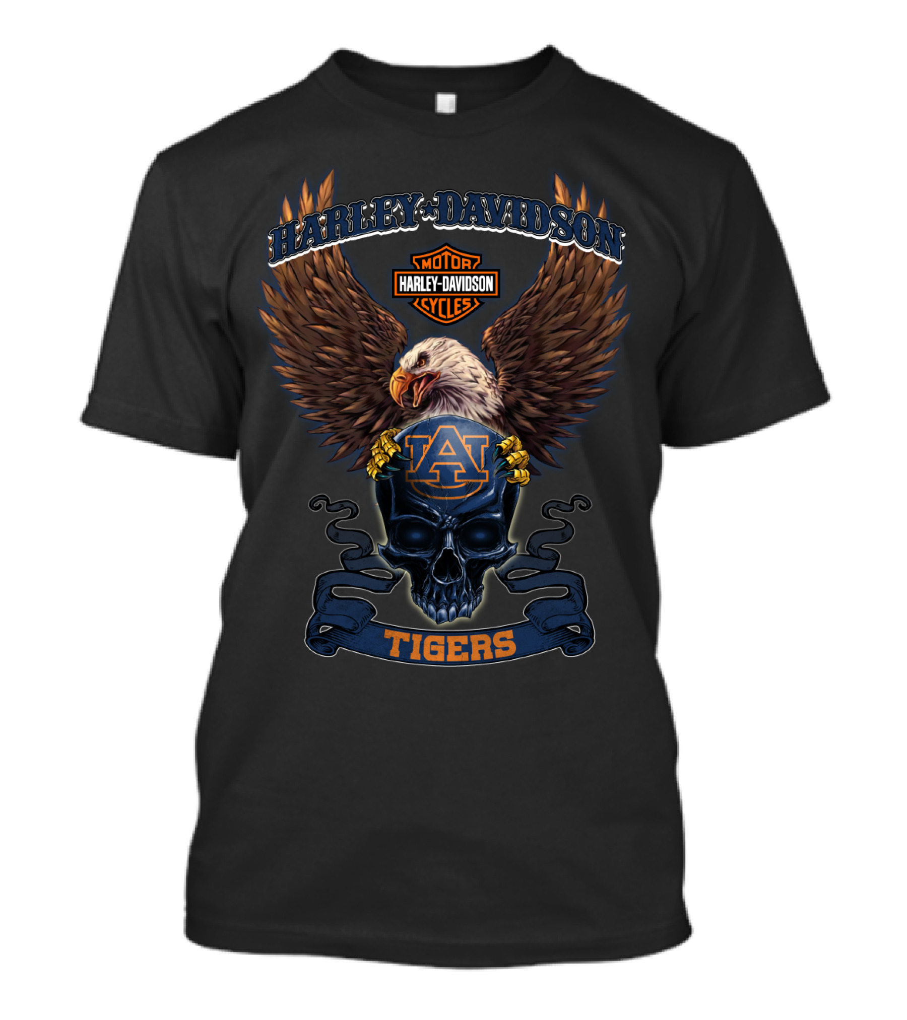 Harley Davidson Auburn Tigers Eagle And Skull Motif T-Shirt