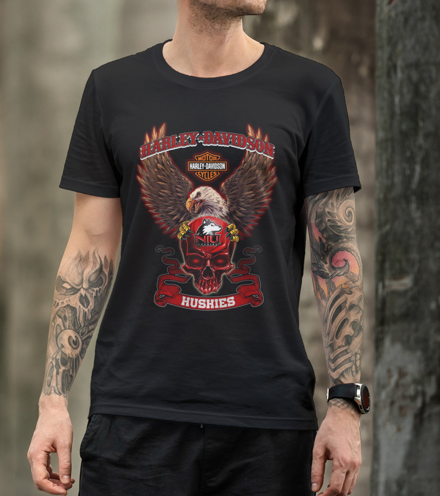 Harley Davidson Northern Illinois Huskies Eagle And Skull T-Shirt