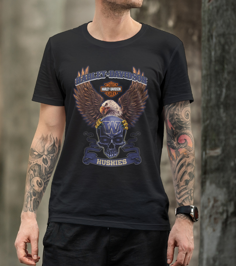 Harley Davidson Motorcycles Eagle Washington Huskies W T-Shirt