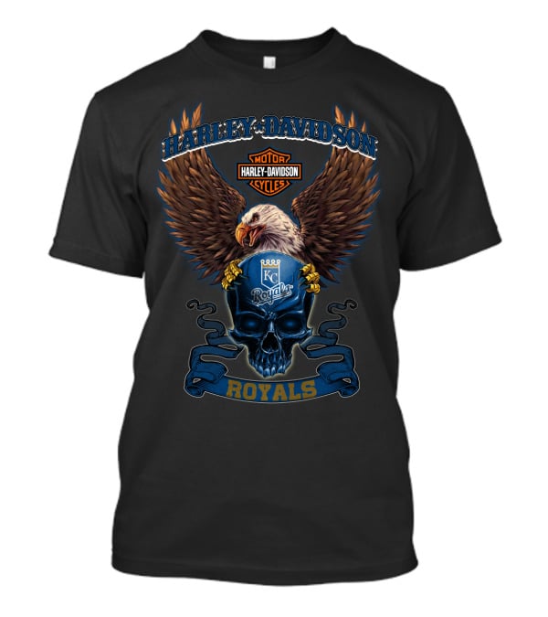 Harley Davidson Motor Cycles Kc Royals Eagle Skull Royals T-Shirt