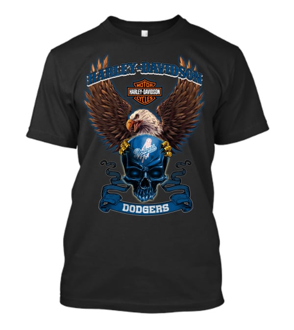 Harley Davidson Motor Cycles Dodgers Eagle Skull T-Shirt