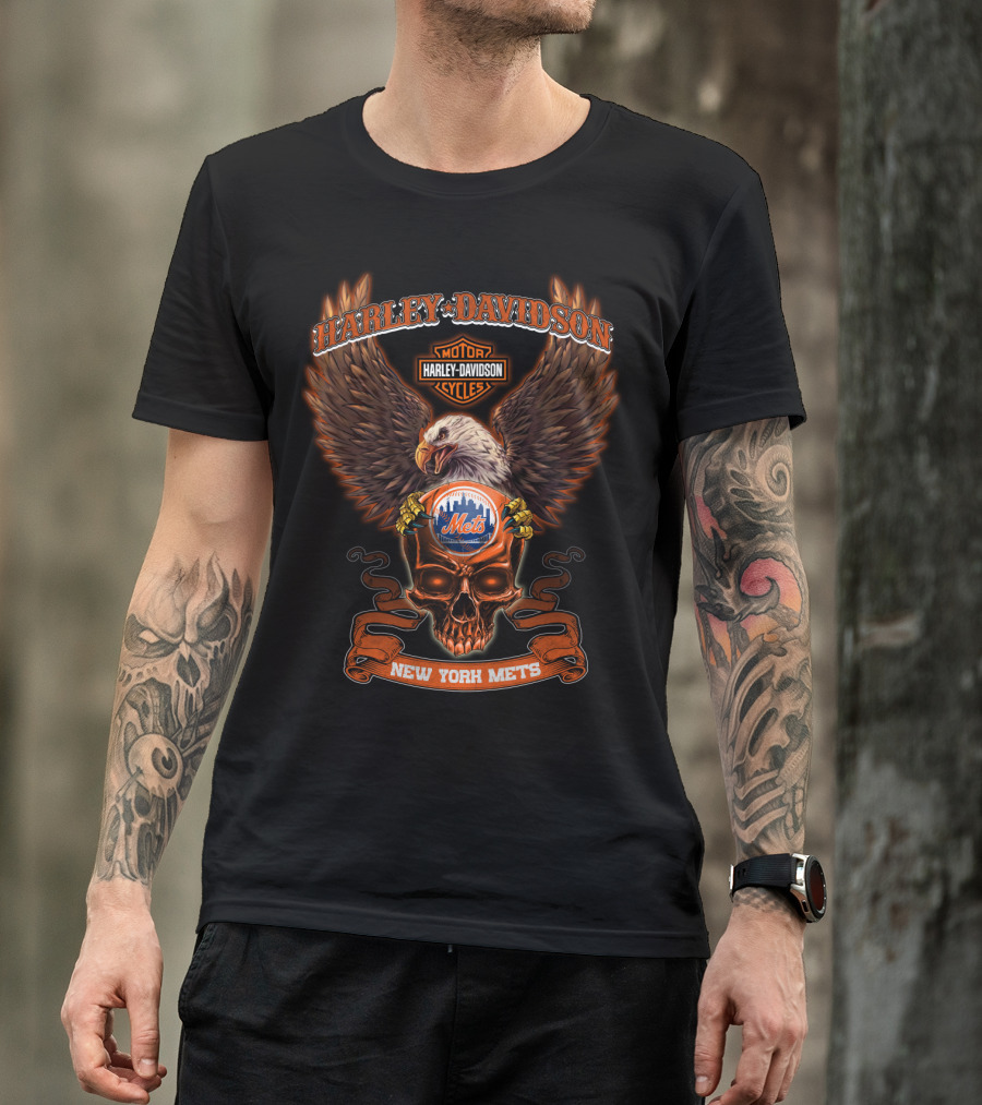 Harley Davidson Motor Cycles Eagle New York Mets T-Shirt