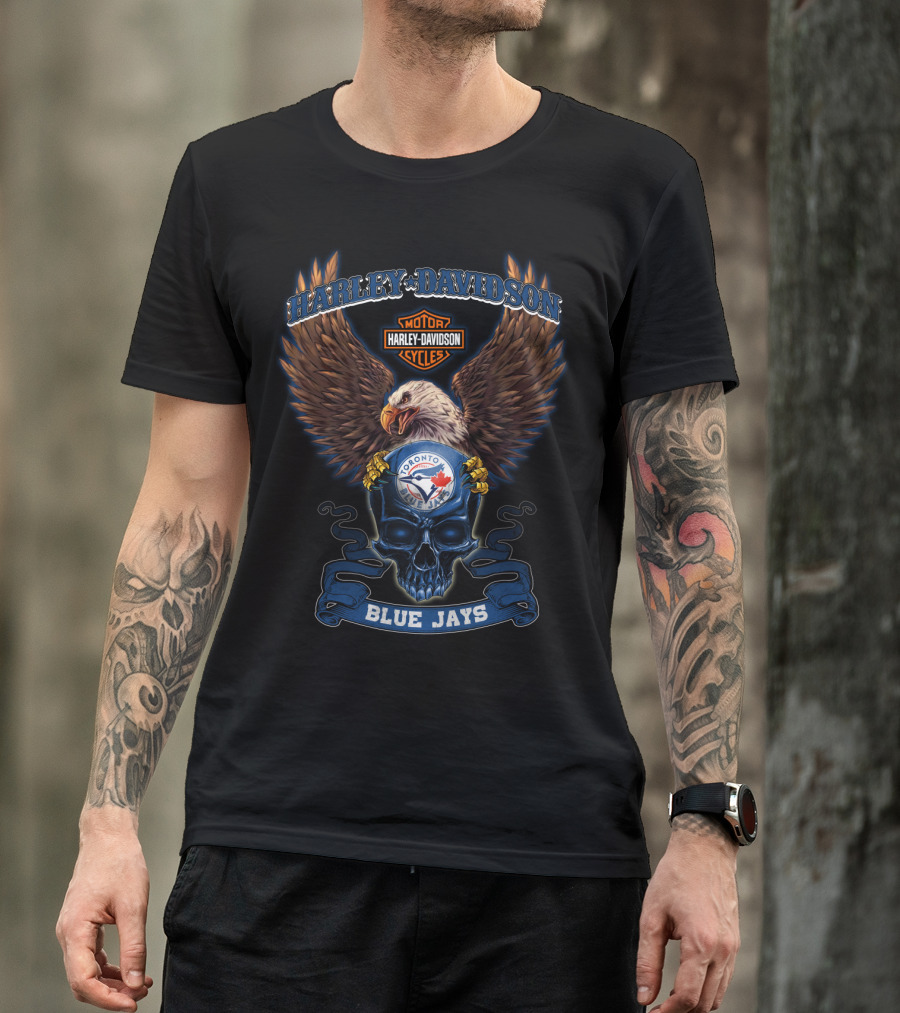 Harley Davidson Toronto Blue Jays Motor Cycles Eagle Skull T-Shirt