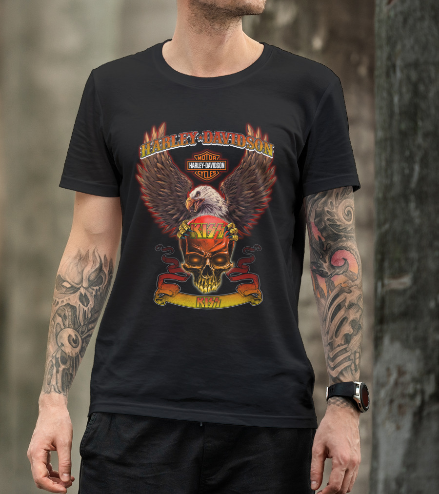 Harley Davidson Motor Cycles Eagle Skull Kiss T-Shirt