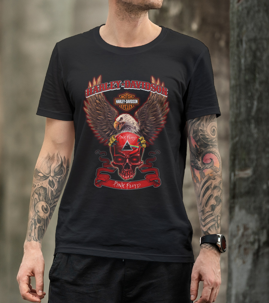 Harley Davidson Motor Cycles Pink Floyd Eagle Skull T-Shirt