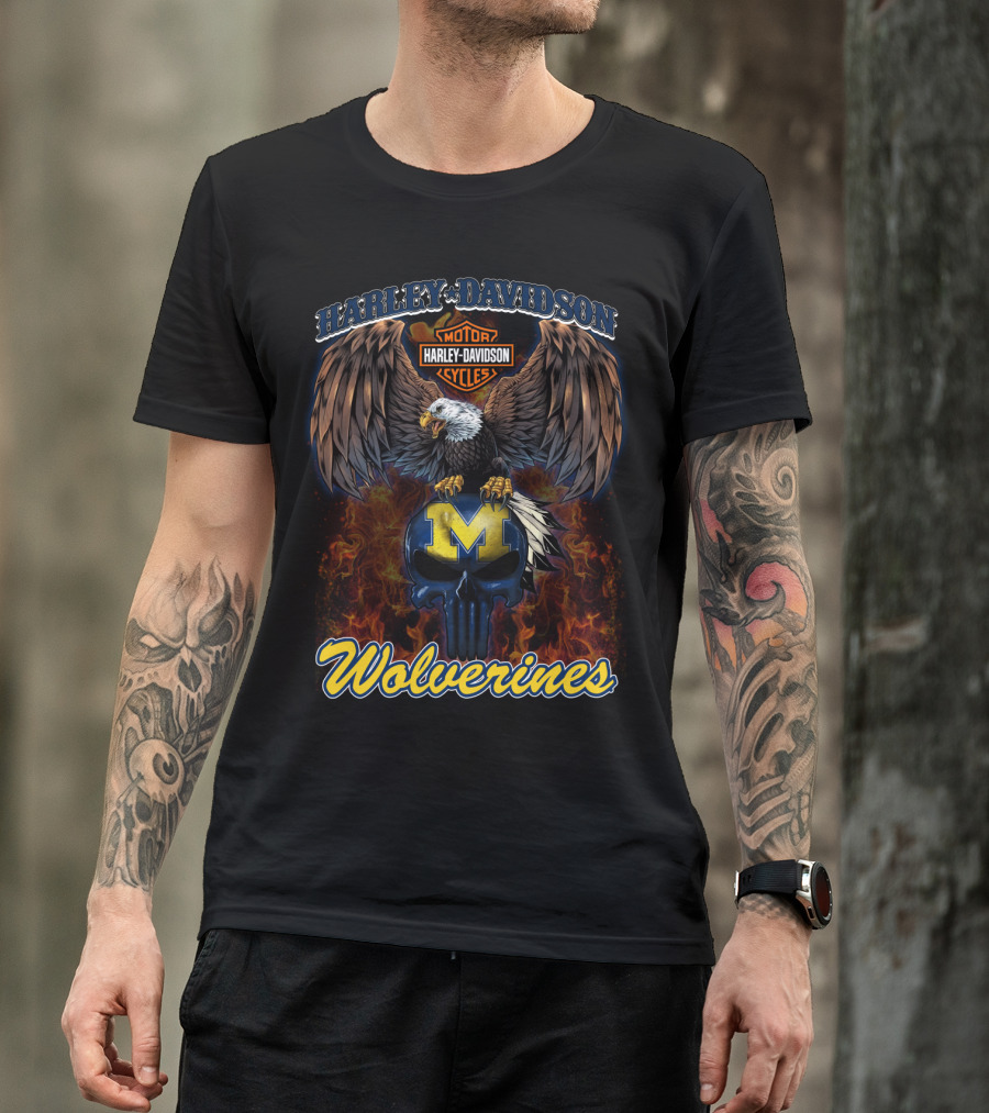 Harley Davidson Motor Cycles Eagle Michigan Wolverines T-Shirt
