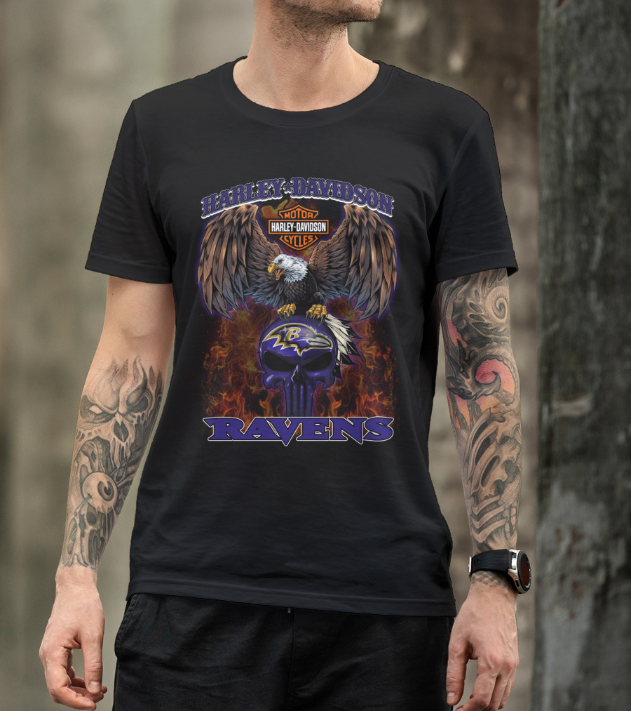 Harley Davidson Motor Cycles Eagle Ravens Baltimore Ravens T-Shirt