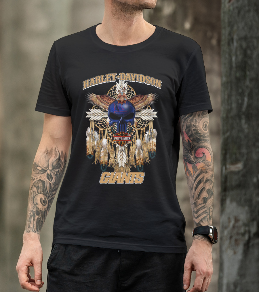 Harley Davidson Motorcycles New York Giants Native American T-Shirt