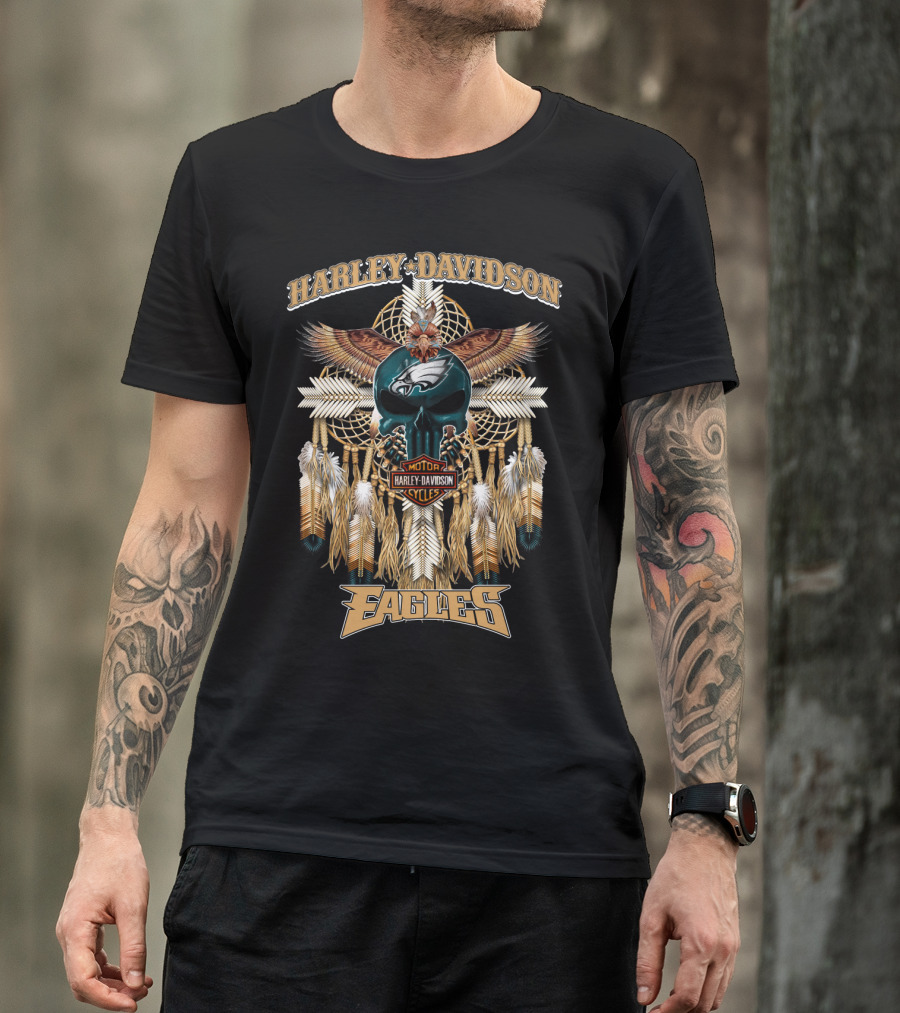 Harley Davidson Motor Cycles Eagles Philadelphia Native Dreamcatcher Feathers T-Shirt